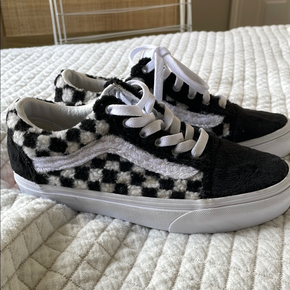 Brand New Never Worn Checkered Fuzzy Vans
